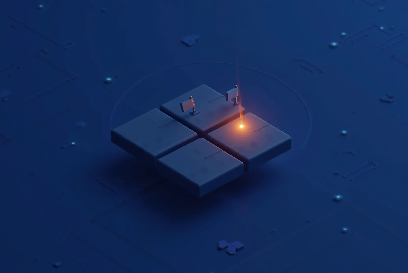 Stylised isometric illustration of project tiles with exception flags rising from two tiles