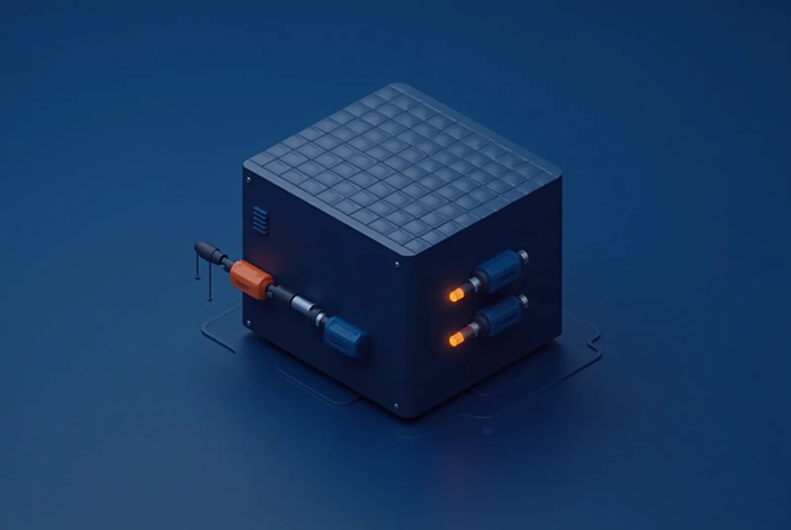 Stylised isometric illustration of a proven system block fitted with custom workflow adapters