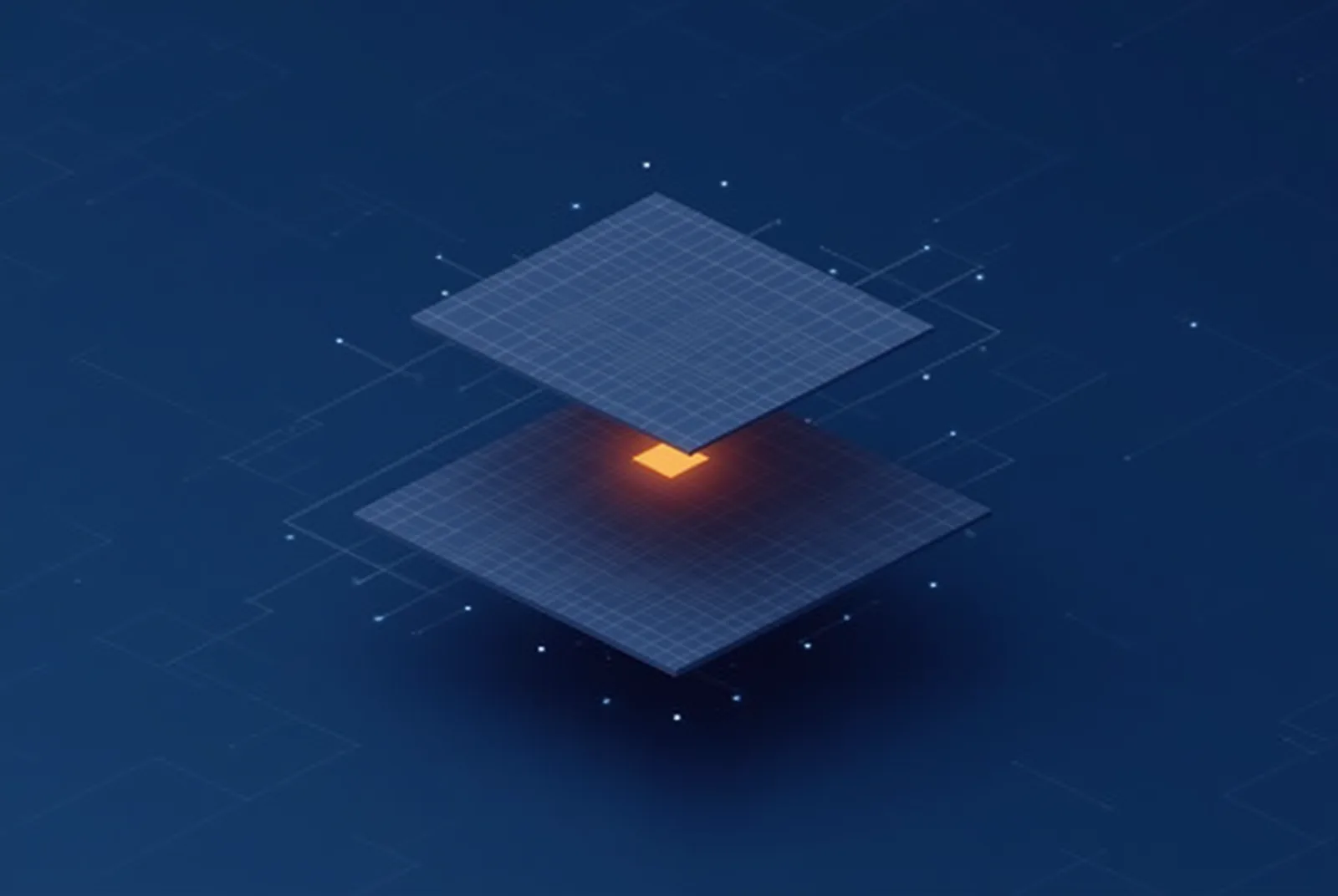 Stylised isometric illustration of drawing sheets transforming into structured intelligence tiles
