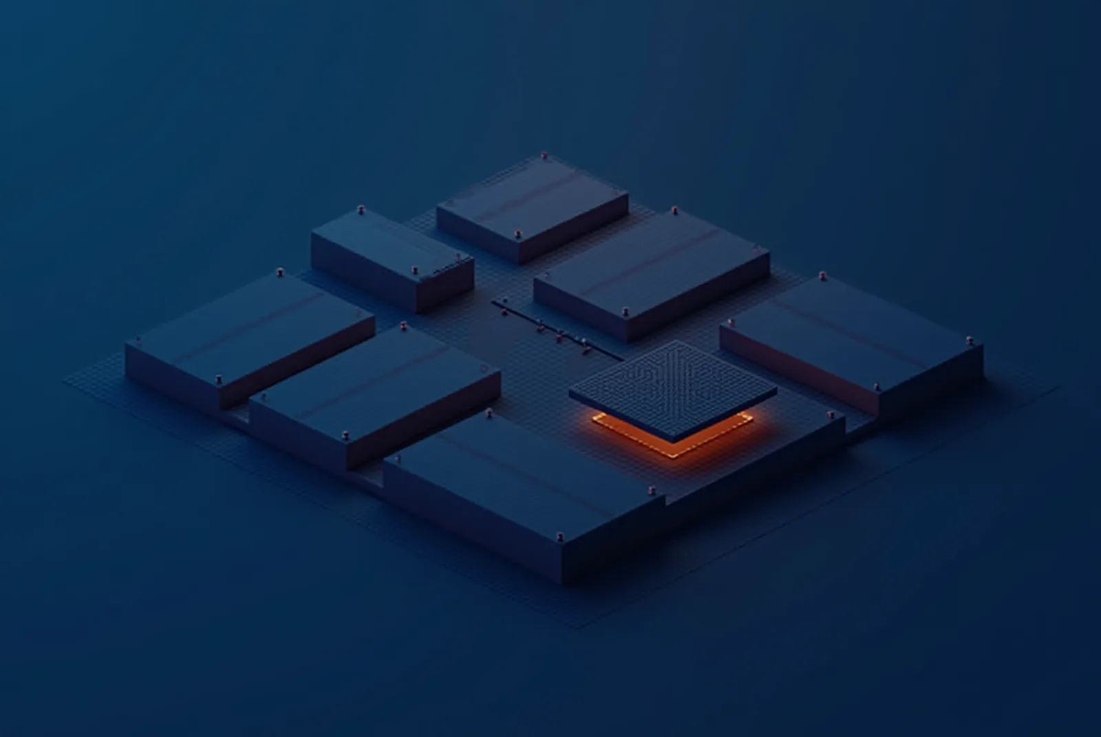 Stylised isometric illustration of a masterplan of land parcels with one parcel revealing layered feasibility data