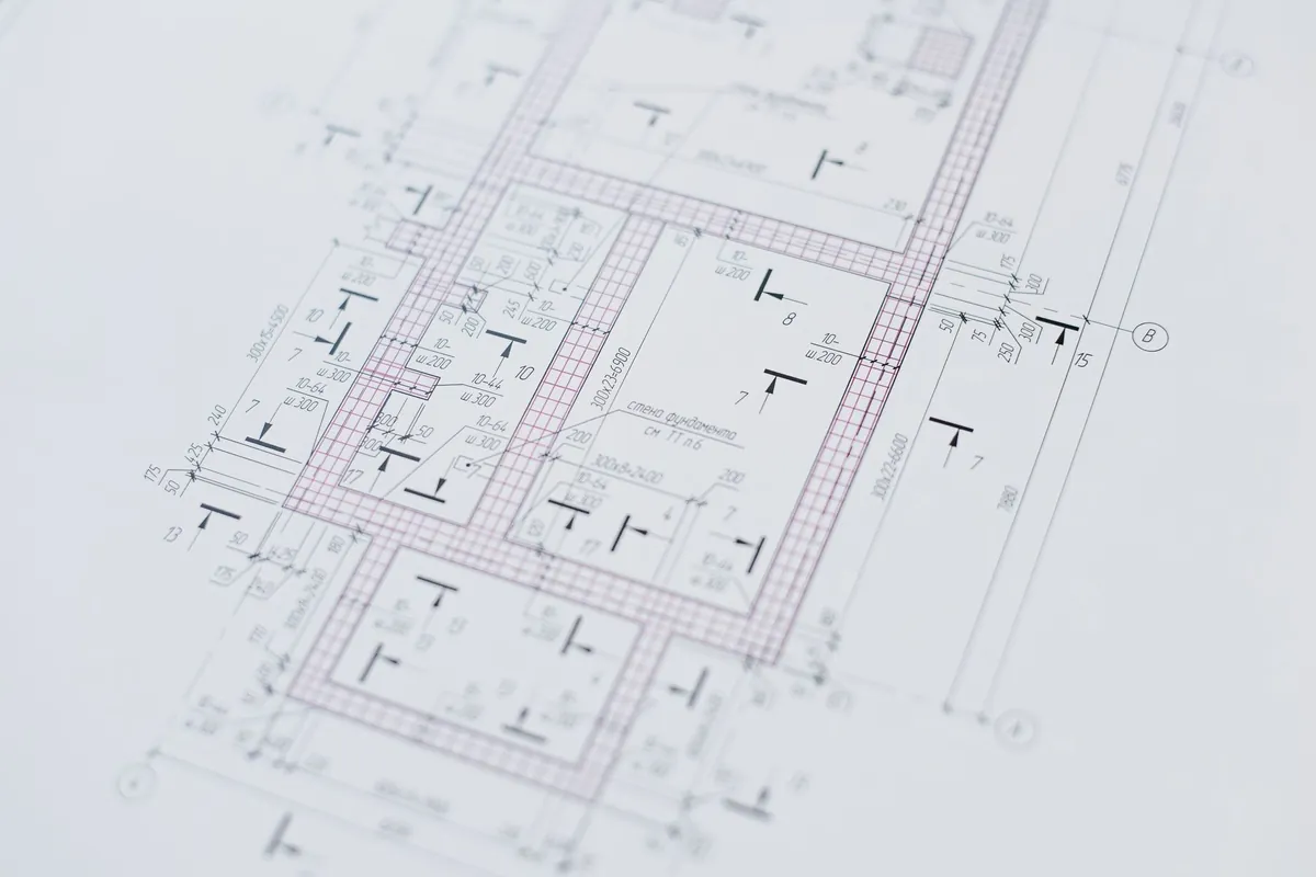 Close-up of a printed architectural floor plan