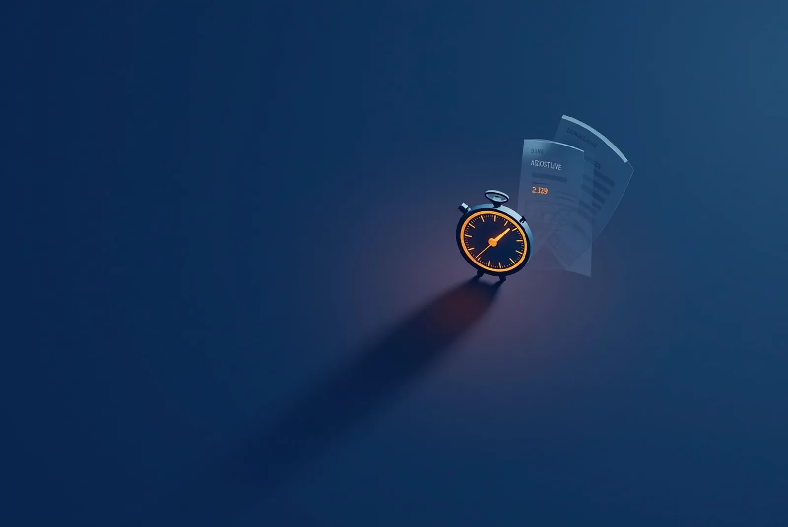 Stylised isometric illustration of a stopwatch beside a quote document with days compressed into minutes