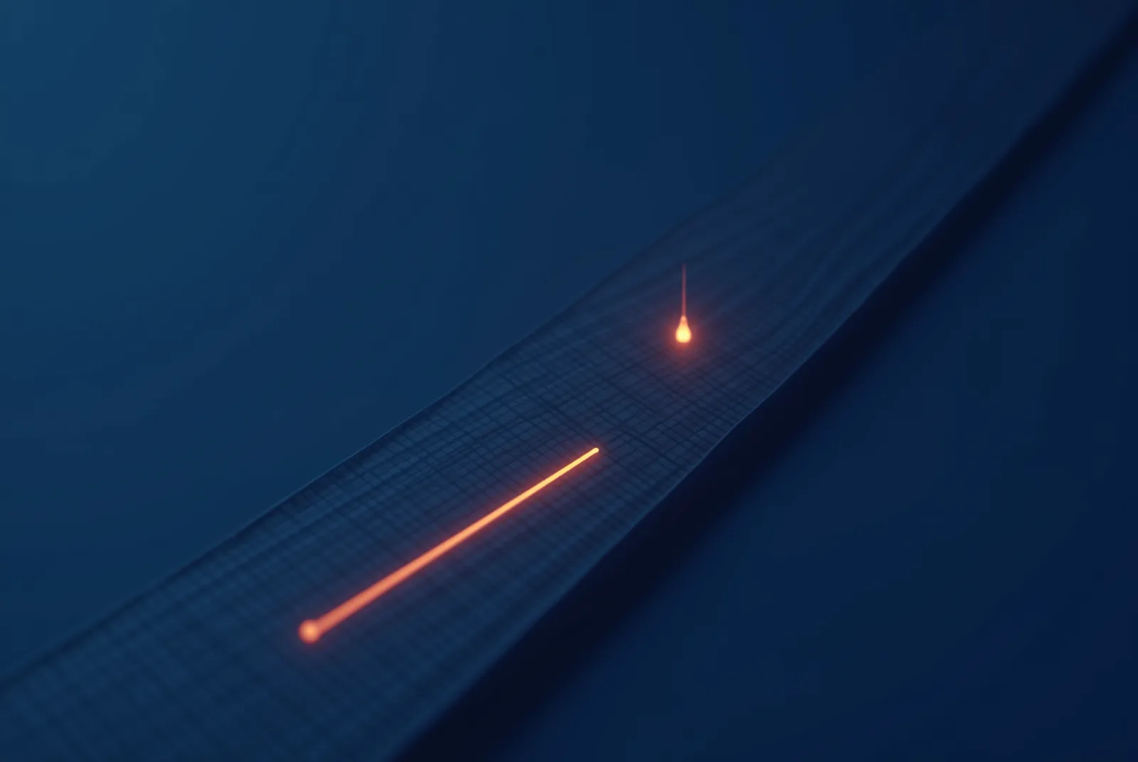Stylised isometric illustration of an approval workflow track with one narrow bottleneck segment glowing