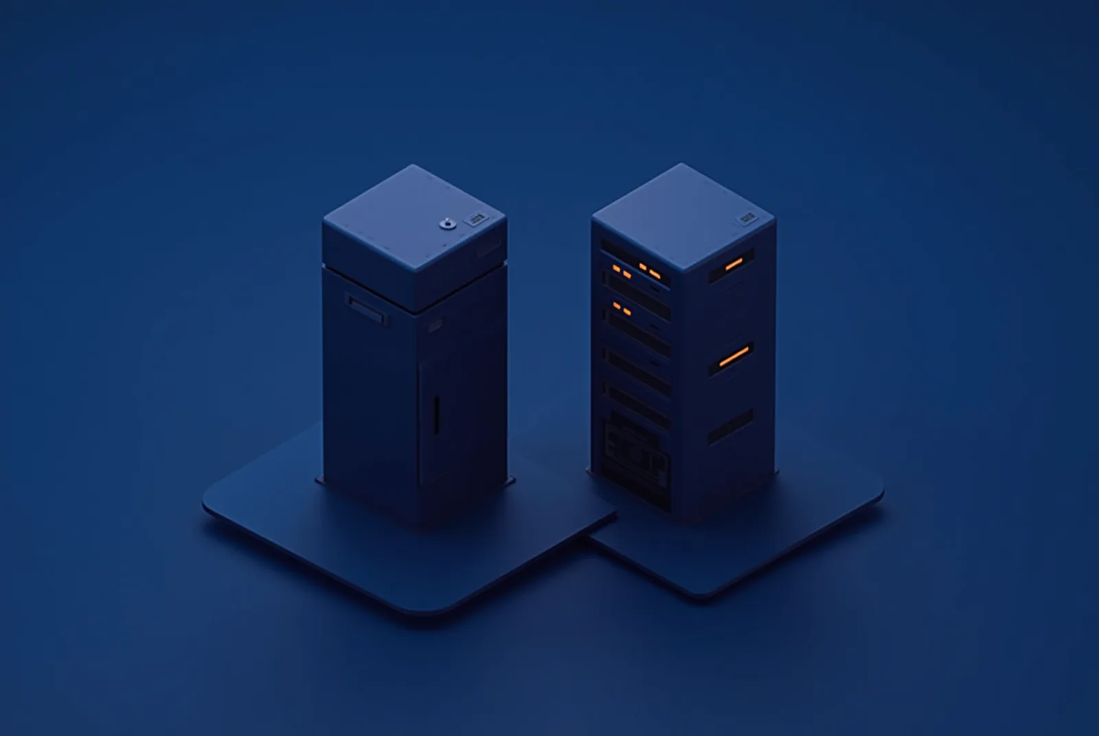 Stylised isometric illustration of two pillars supporting one shared research platform between them