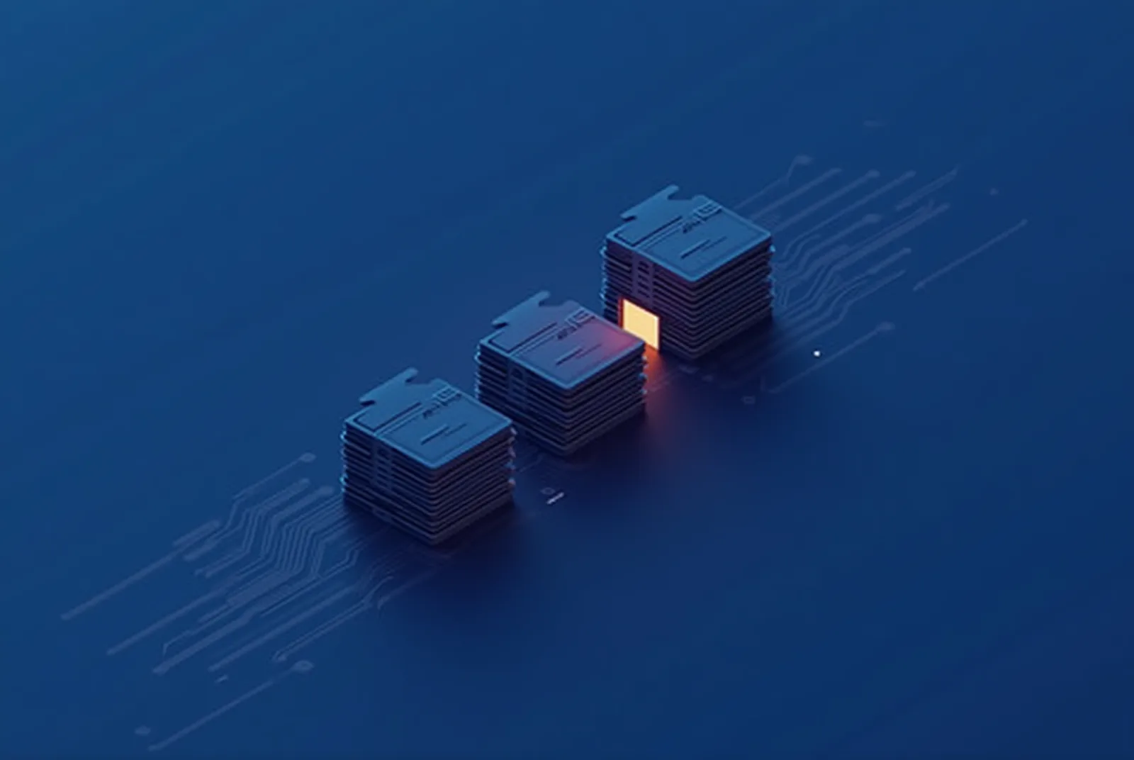 Stylised isometric illustration of document slabs passing through sequential checkpoint gates