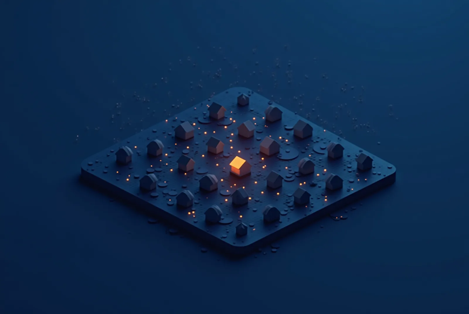 Stylised isometric illustration of scattered property data points resolving into one readable planning surface